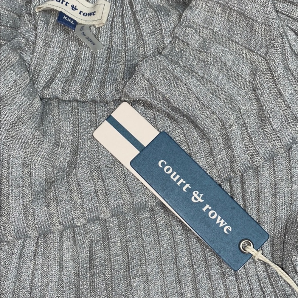 COURT AND ROWE Metallic Mock Neck Ribbed Sweater - Picture 4 of 8